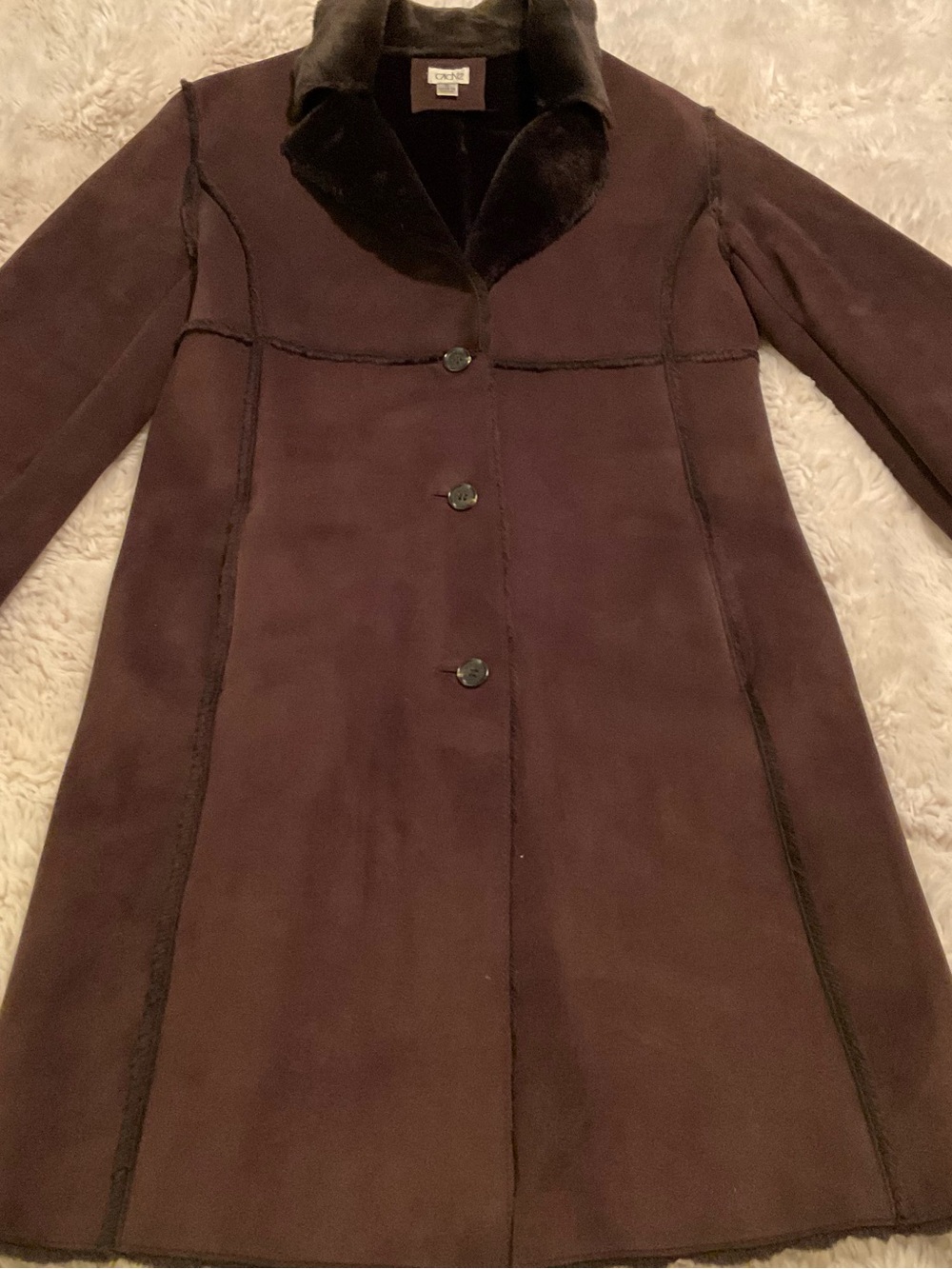 Cache Women's Dark Brown Shearling-Trim Trench Coat